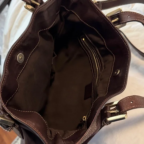 Gucci Dark Brown Web Britt Leather Shoulder Bag with Gold and Red Details - Picture 7 of 11